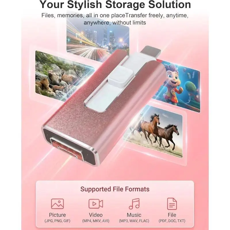 4-In-1 Phone USB Flash Drive 256GB USB Storage, Flash Drive For Android Phones, Stable Chip, Compatible with iPhone/iPad/android/PC, Photo Document Backup