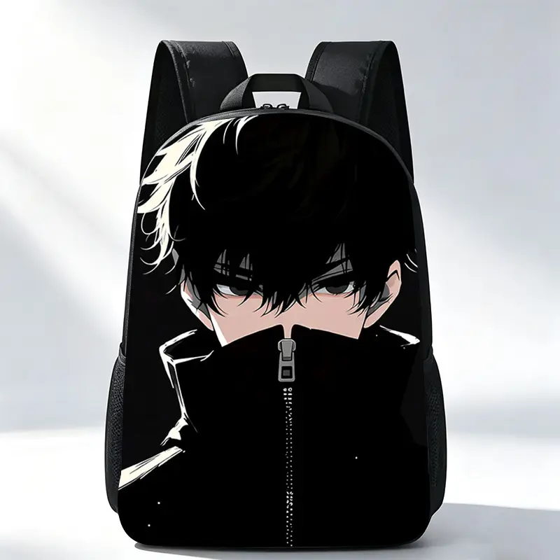 1pc, Black Anime Style Graphic Print Backpack - Lightweight Zipper Closure Daypack, Large Capacity Multi-Pocket Design, Durable Fabric for Travel, Commuting, University, Casual Daily Use, Streetwear Aesthetic