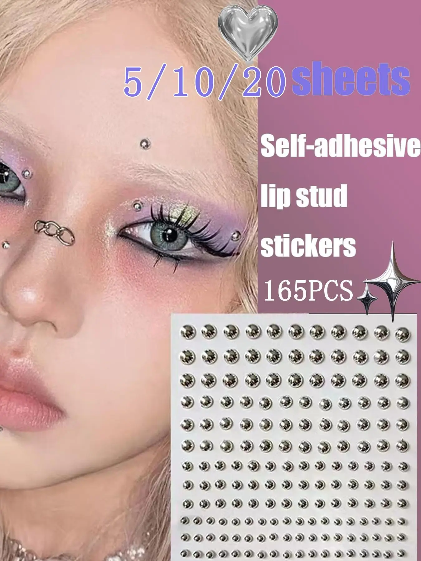 Fake Piercing Balls Fake Medusa Piercing Fake Lip Labret Eyebrow Dermal Piercing Face Jewelry, Body Jewellery, Fake Nose Stud, Nose Piercing Hoop, Fake Piercing Sticker for gothic, Music Festivals & Raves