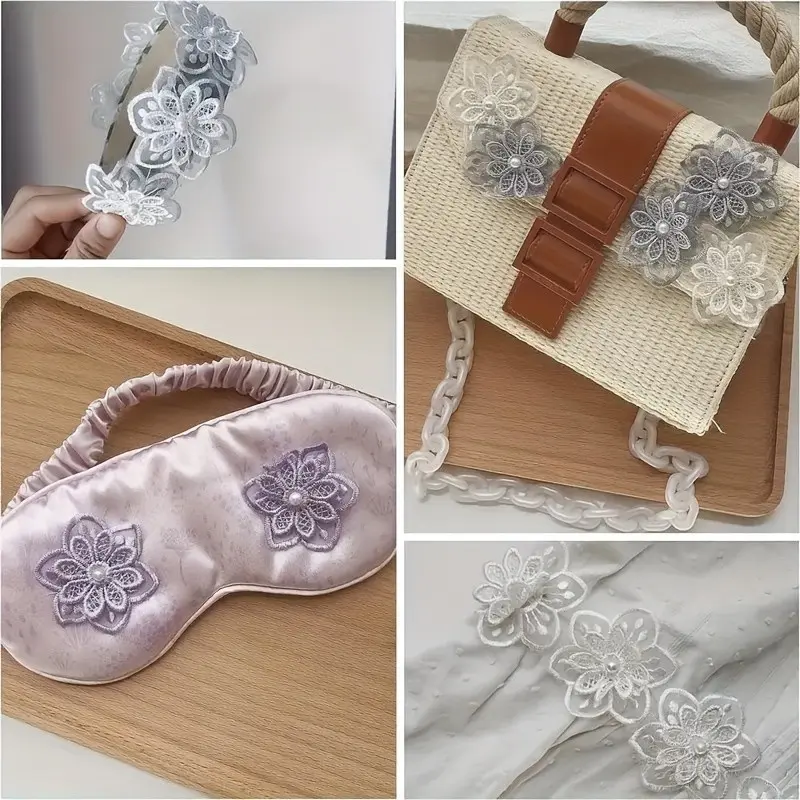 6cm Wide Lace Organza Double Layer Flower Bead Decoration, Polyester Fabric, DIY Dress and Packaging Decor, Multiple Colors, 3D Flowers, DIY Material