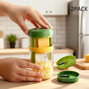 2-Pack 3-in-1 Spiral Slicer, Multi-Functional Rotary Grater Cup, Manual Vegetable & Fruit Cutter, Integrated Funnel Chopper for Home Kitchen, Baby Food, Daily Meal Prep & Outdoor Simple Meals