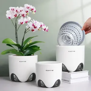 1 PACK Orchid Pots with Holes for Repotting, Double Layer Plastic Imitate Ceramic Orchid Planter Provide Good Air Circulation, Clear Orchid Pot Match Decorative Orchid Container, 5 Inch, Set of 1