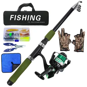 Military Fishing Rod Set, Telescopic Rod + Spool Wheel + Accessories Box + Lure Pliers + Gloves + Storage Bag, Ready-To-Use Freshwater Gear