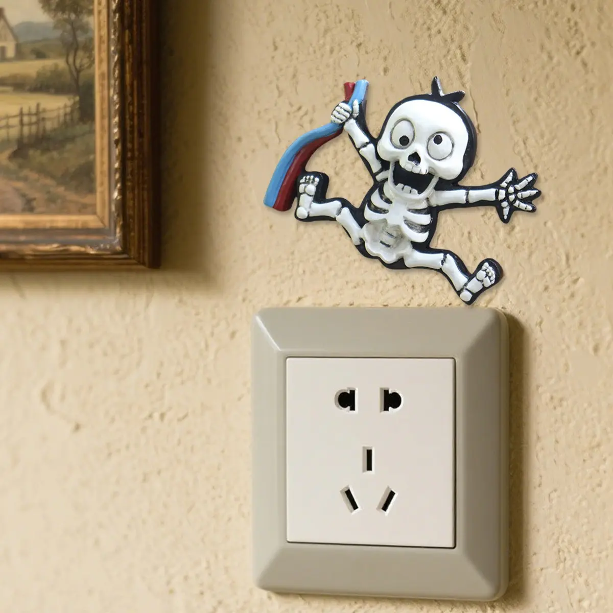Funny Shocking Skull Switch Sticker Decoration, Creative Home Warning Wall Sticker, Halloween Gift Resin Craft, 1pc