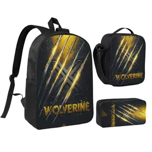 Anime Wolverine2 Kids School Bag Set, Teen Boys Girls Backpack with Adjustable Shoulder Straps, Multipurpose Bookbag with Lunch Box Pencil Bag for School Travel Office Daily Use