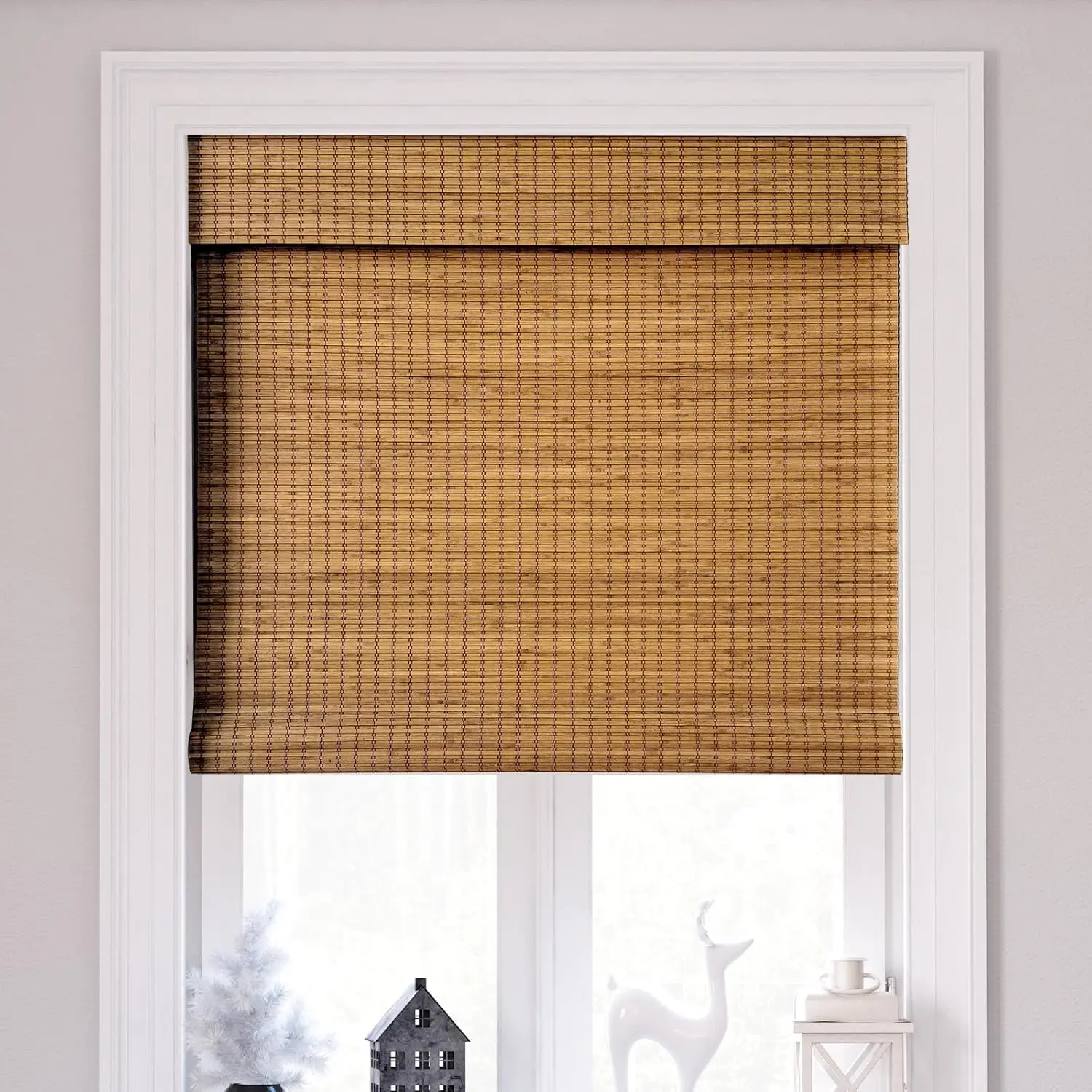 Cordless Bamboo Roman Shades 37x64in, Light Filtering Bamboo Blinds for Indoor Windows, Office, Bathroom and Living Room, Privacy Teak