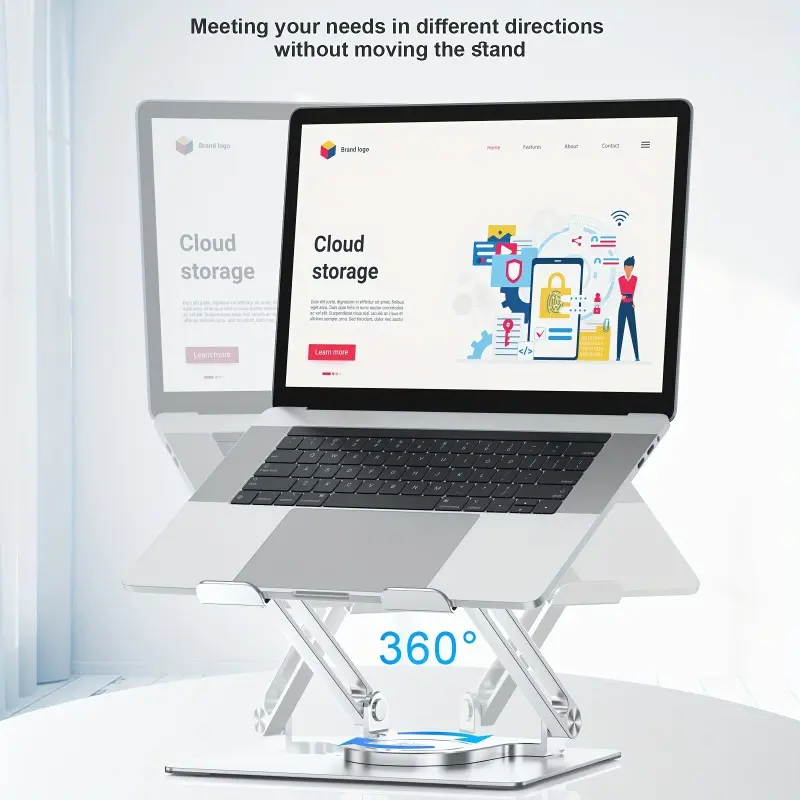 360° Swivel Rotating Aluminum Tablet Stand, Hollow Heat Dissipation Adjustable Height iPad Holder, Large Wide Panel Anti-Slip Drawing Tablet Riser for 7–13 Inch Tablets, Online Class Streaming Drawing Desk Accessory