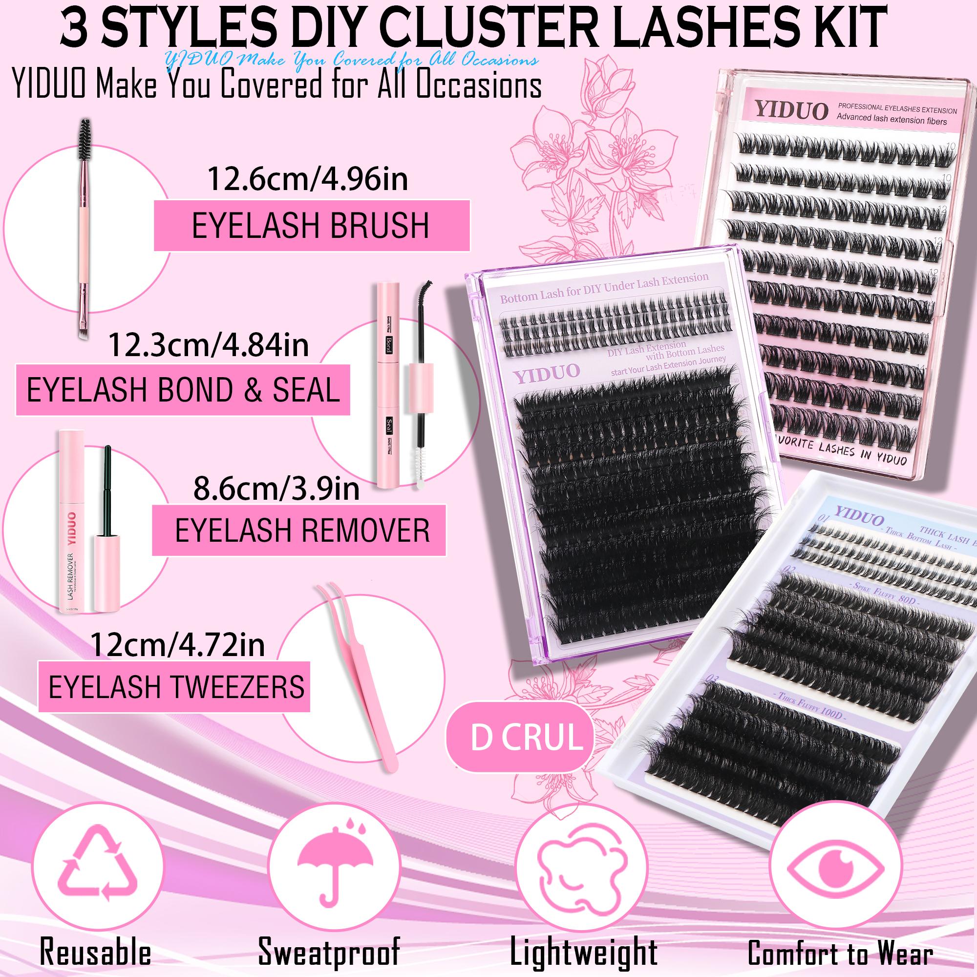 Portable Eyelash Extension Kit with Glue, Eyelash Bond, Sealer, Remover, Tweezers, Eyelash Brush Complete Eye Makeup Tool Set for Perfect Lashes, Eyelash Cluster Kit