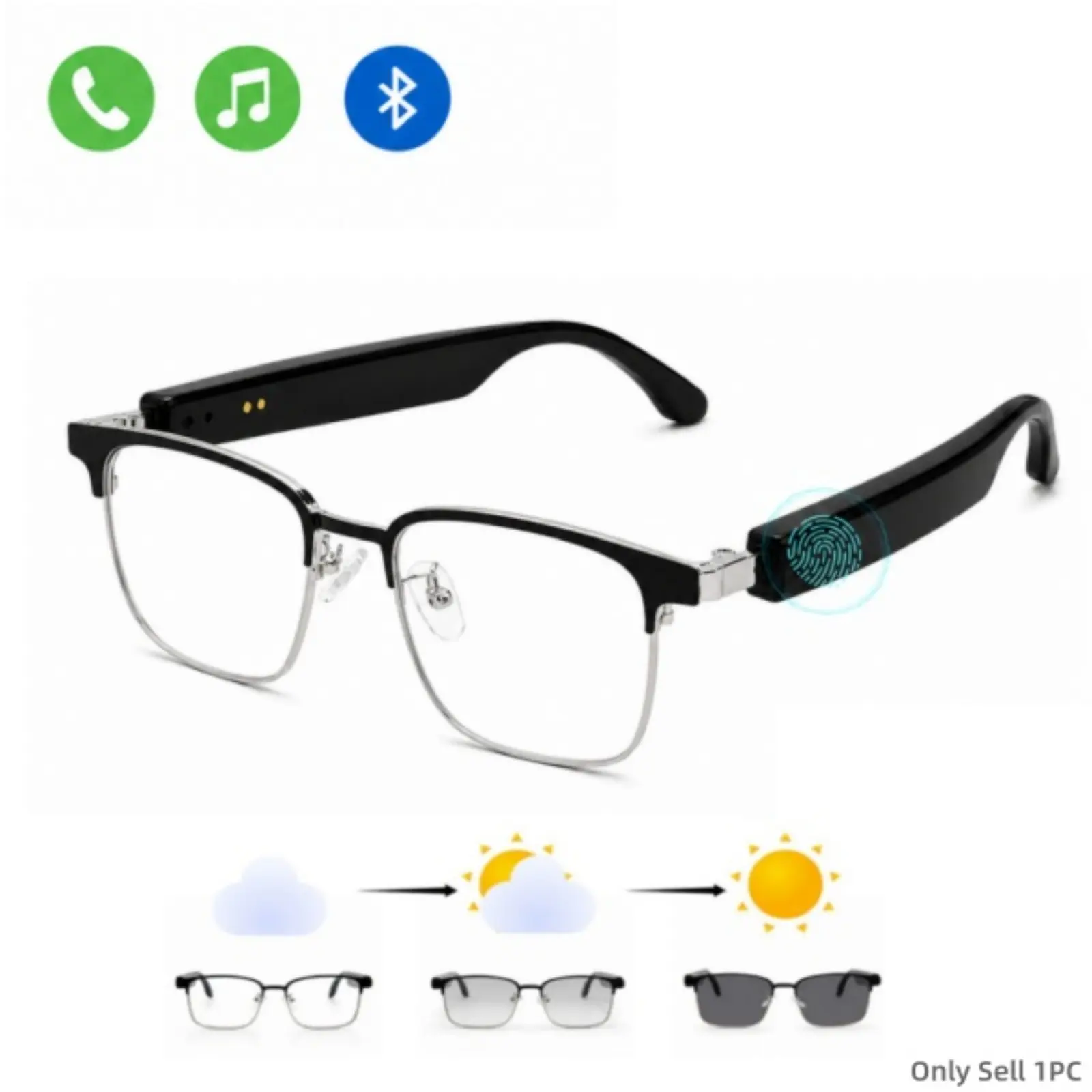 Photochromic Wireless Smart Glasses for Men Women, Color-Changing Bluetooth Sunglasses with Open-Ear Audio, Touch Control and Hands-Free Calls