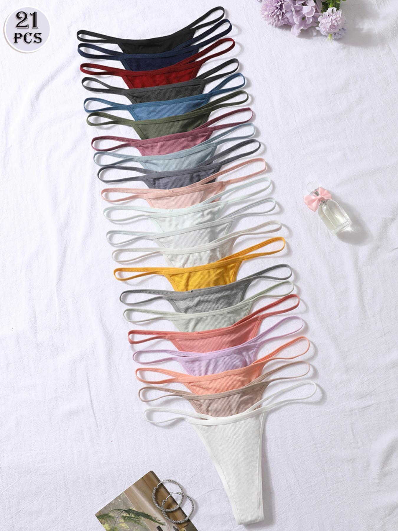 Comfortable Breathable Women's Low Waist Thongs, 7/12/16/21 Pack, Casual Fitted Underwear, Plain Pattern, All Seasons, Casual Comfy Panties