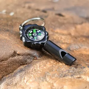2PCS Survival Whistle Compass Keychain, 2-in-1 Emergency Gear, Shockproof Portable Compass Whistle for Hiking, Camping & Outdoor Exploration