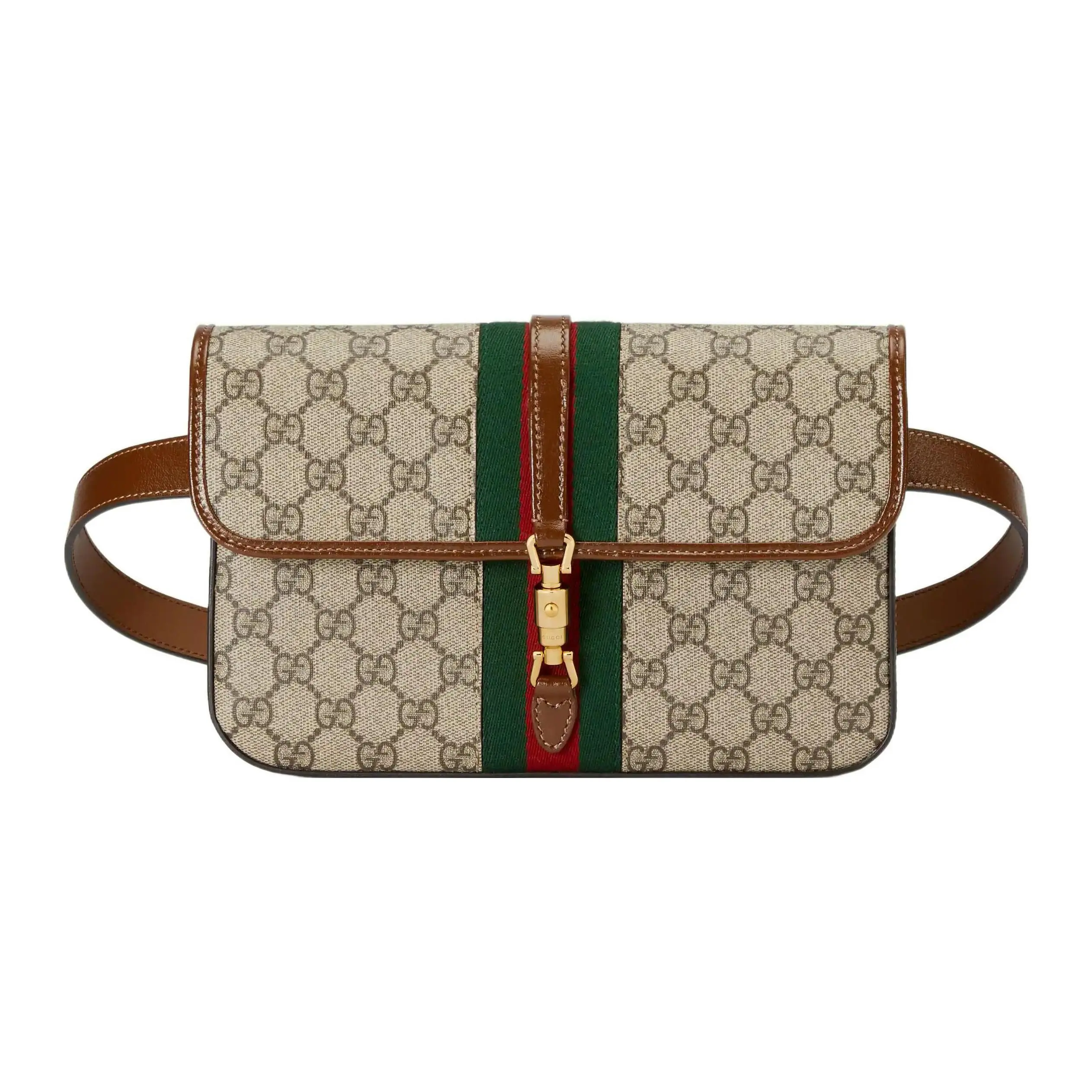 Gucci Jackie 1961 Crossbody Bag for Men and Women – Golden Buckle, Monogram Canvas and Leather, Ebony/Brown