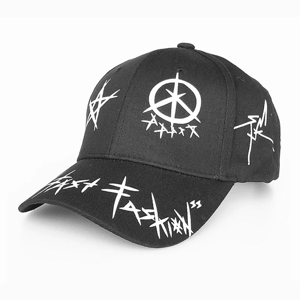 Unisex Baseball Cap Custom Graffiti Black White Patchwork Hip Hop Snapback Hat