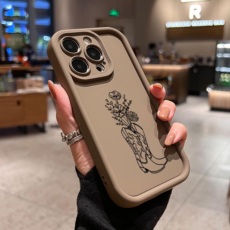 Phone Case Compatible for iPhone 16 15 14 Pro Max 13 12 11 XR XS Plus E Western Cowboy Boots Pattern TPU Lens Protection Durable Soft Cover Gift