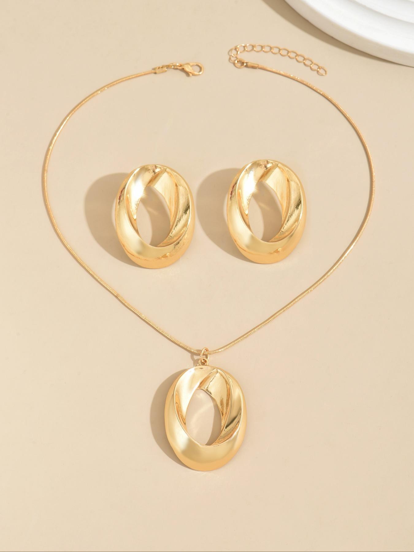 Elegant Geometric Design Pendant Necklace & Earrings, Jewelry Set for Party, Daily Decor, Trendy Exquisite Jewelry for Gift, Fashionable Jewelry Set