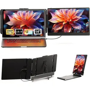 Laptop Screen Extender, 14" Portable Laptop  FHD 1080P IPS, 180° Rotation  Screen,   Plug & Play, Extra Compatible with Windows//Android//PS Fits 13"-17" Laptops