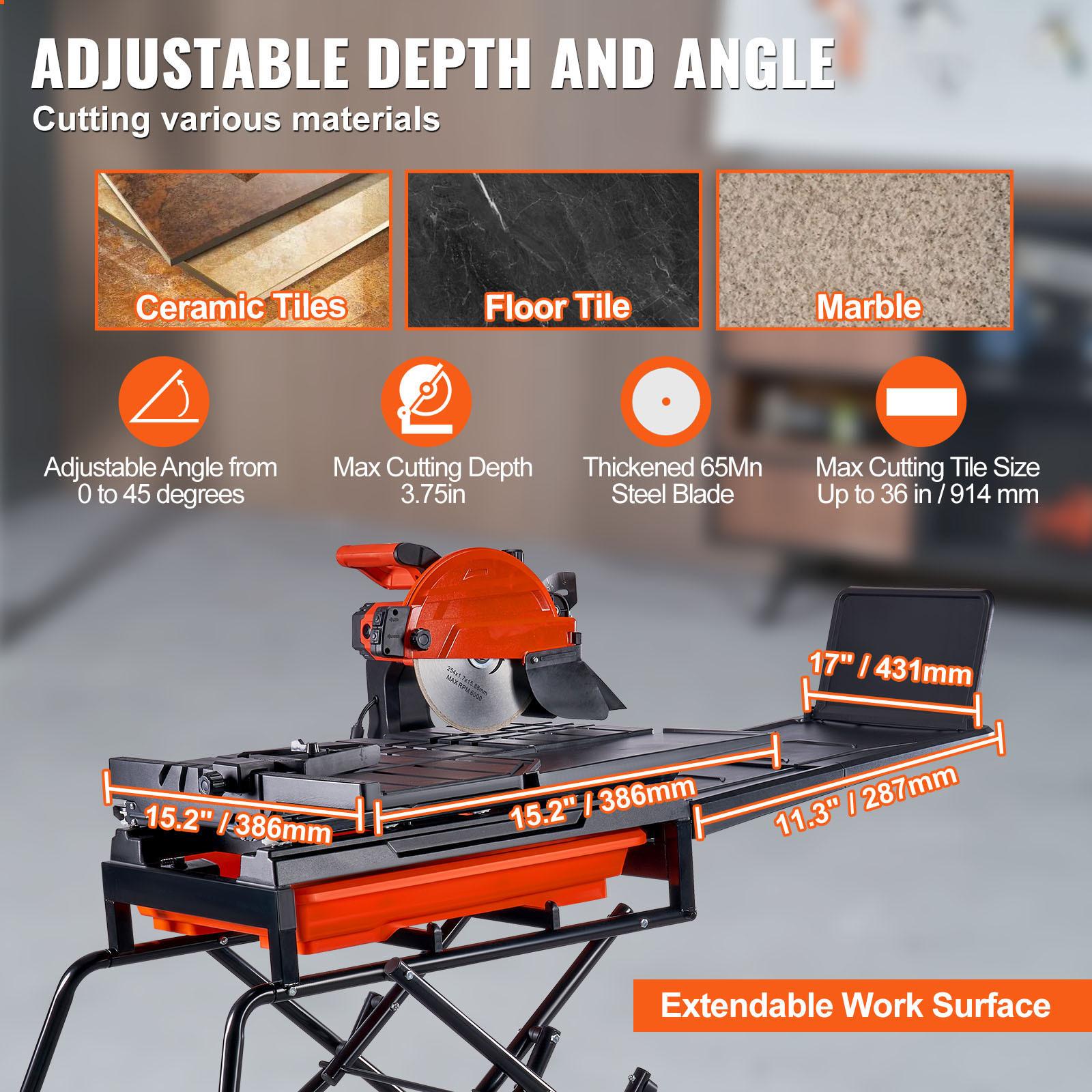 VEVOR Wet Tile Saw with Stand, 10-Inch 65Mn Steel Blade, 4500 RPM Motor ...