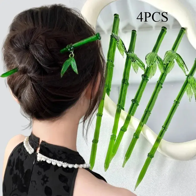 4 Pcs New Traditional Bamboo Hairpins, Elegant Hanfu Qipao Accessories, Durable Safe Material, Daily Commute Back Bun Headwear