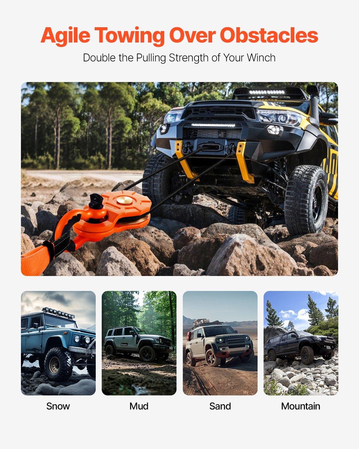 VEVOR 10 T Winch Snatch Block, 22,000 lbs Capacity Block and Tackle Pulley System, Work with 0.4" - 0.55" Rope, Winch Hook Accessories, Heavy Duty Offroad Recovery Accessory for Truck Tractor ATV UTV