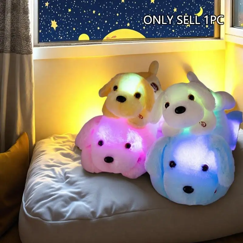Cute Dog Plush with Night Light, Cute Animal Design, 1 Count Color Changing Pet Plush Toy, Pet Plush Toy with LED Light, Soft Adorable Stuffed Cuddly Gift, Stuffed Animal Gift, Birthday Gift for Boys & Girls, Soft Stuffed Animals