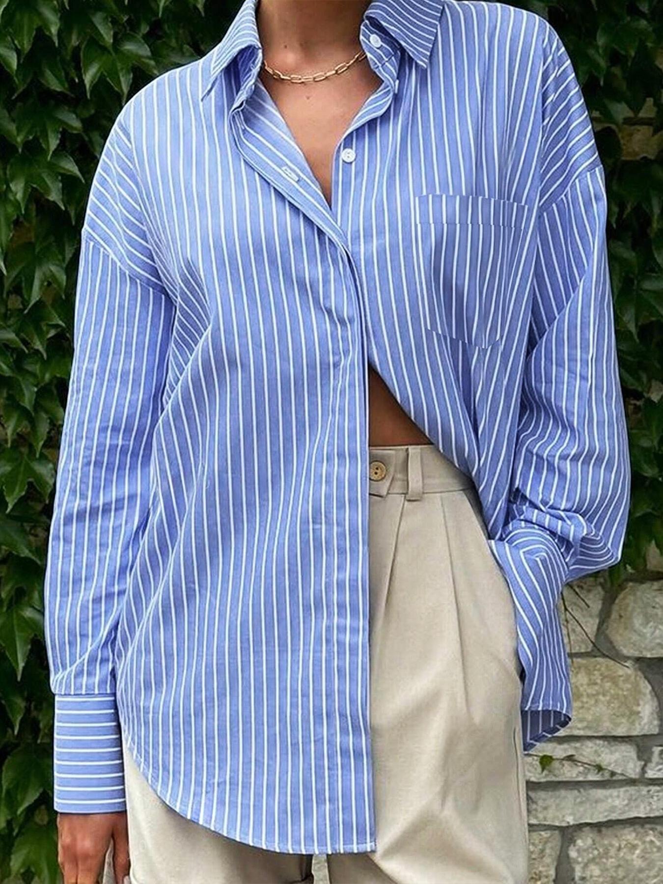 Women's Striped Long Sleeve Shirt, Fashionable Comfortable Design, Perfect for Daily Wear, Stylish Ladies' Top for Casual