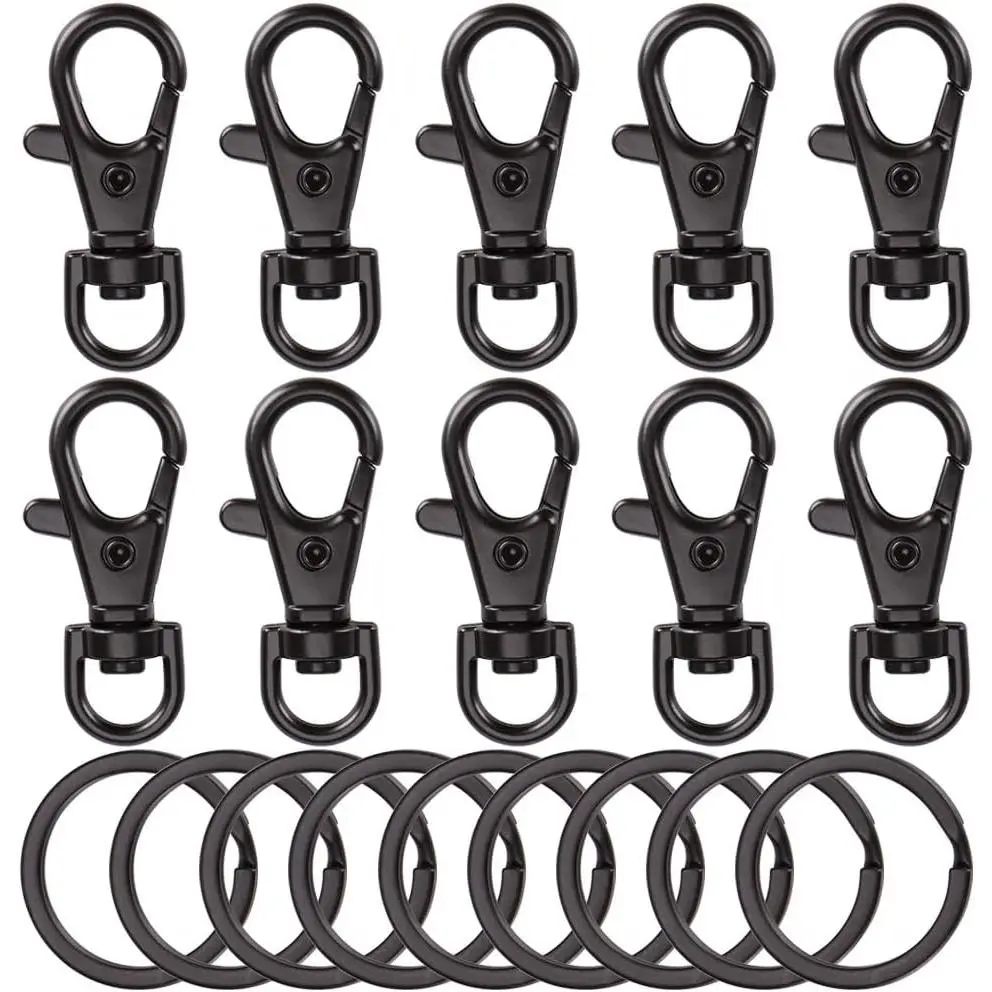 20 count Swivel Clasps Lanyard Snap Hook with Key Ring Clip Lanyard Metal Lobster Claw Clasp Key Chain Rings for Crafts,  Making, Purses DIY (Black),1 1/2 Inch