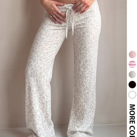 Women's White Low Waist Drawstring Flared Pants, Soft Stretch Floor Length Bootcut Trousers, Y2K Coquette Streetwear Style, Match Crop Tops for Co-ords Outfit, Daily Wear for Teen Girls, Bottoms