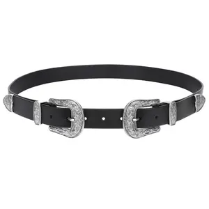 JASGOOD Women Leather Belts Ladies Vintage Western Design Black Waist Belt for Pants Dresses Boho Leaf cowgirl  belt