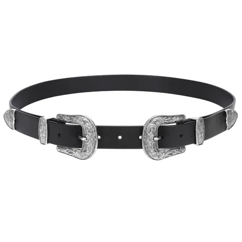 JASGOOD Women Leather Belts Ladies Vintage Western Design Black Waist Belt for Pants Dresses Boho Leaf cowgirl belt