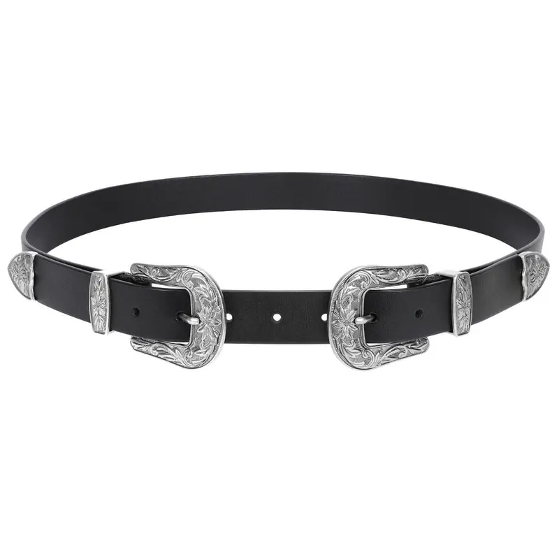 JASGOOD Women Leather Belts Ladies Vintage Western Design Black Waist Belt for Pants Dresses Boho Leaf cowgirl belt