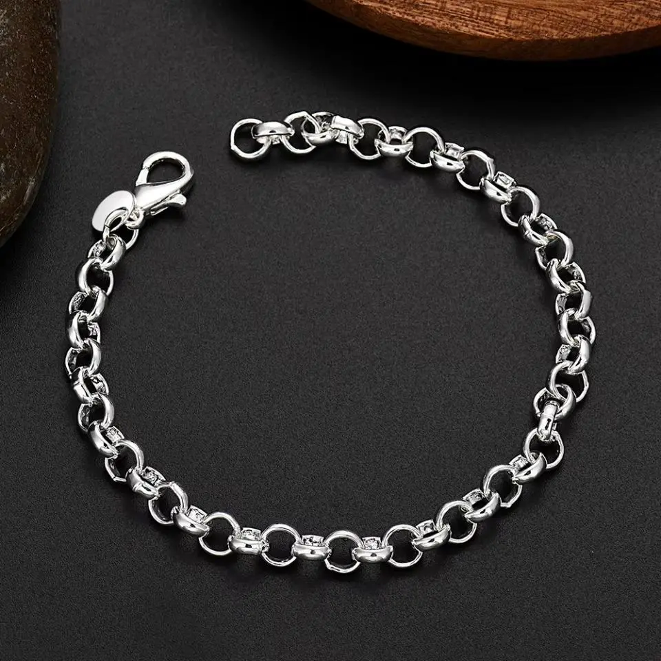 Unisex 925 Sterling Silver Circle Shape Bracelet - 4MM Simple Chain, 20cm Fashion Jewelry for Wedding, Christmas Gifts