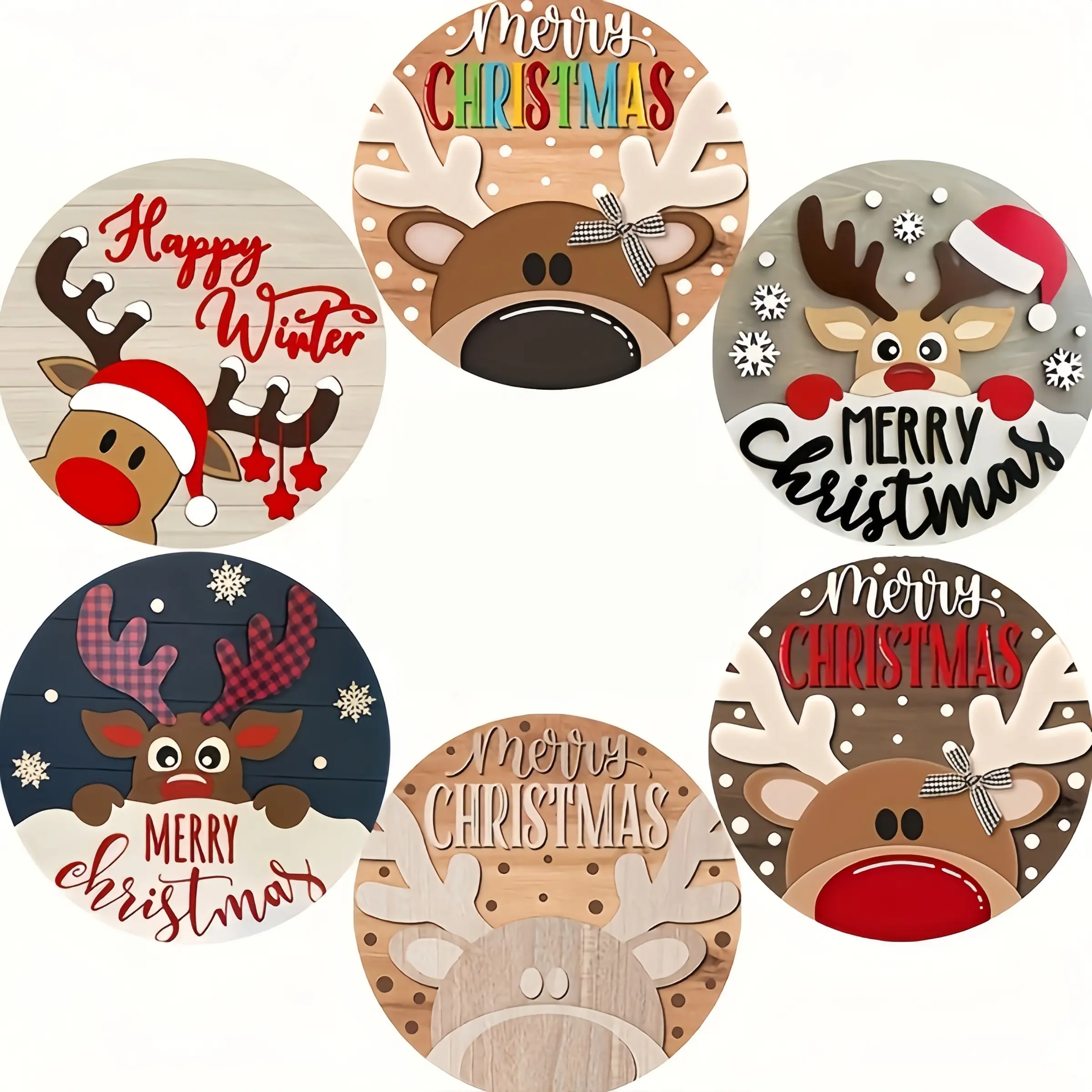 6pcs, Set of Enchanting Christmas-Themed Wooden Coasters, Deer Pattern Design, Perfect for Home Decor And Parties, Ideal Gift Idea, Christmas-Themed Home Decor, Holiday Gifts for Friends