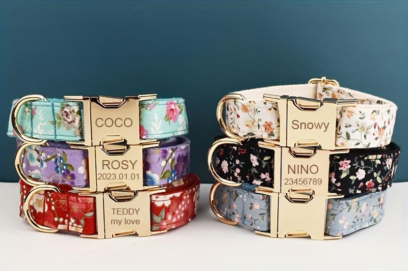 Custom Floral Bow Pet Collar Lead Rope Adjustable Safety And Quick Release Buckle Breathable Polyester Pet Collar Comfort Safety Dog Collar