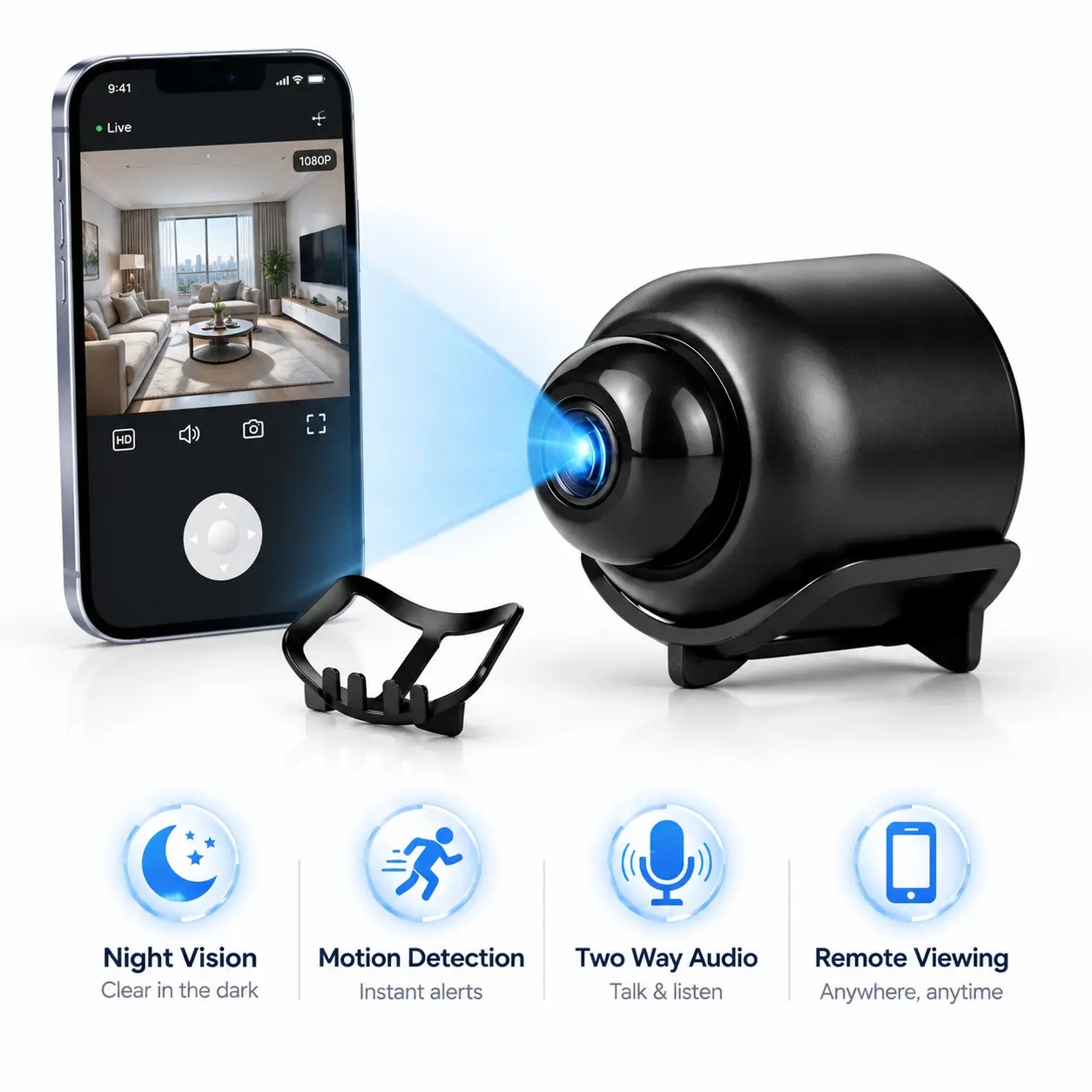 Indoor WiFi Security Camera, HD Home Camera with Night Vision, Motion Detection Alert, Two Way Audio, Remote APP Viewing for Baby, Pet and Home Monitoring, Home Security Cameras