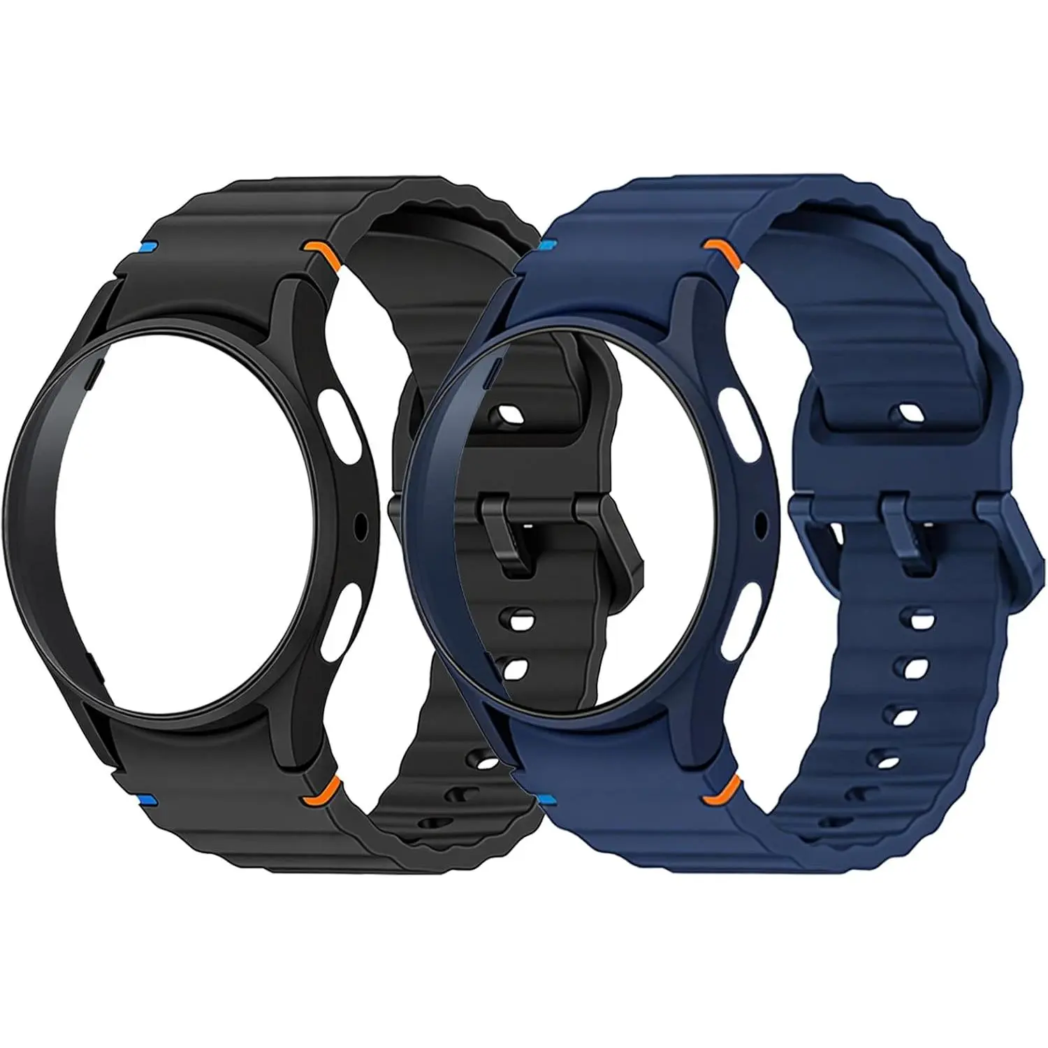 Smart Watch Bands for Samsung Galaxy Watch 7 Bands 40mm 44mm, No Gap Silicone Watch Strap for Galaxy 7 Watch Band with Screen Protector Breathable Galaxy Watch Bands for Women Men, 2 Pack