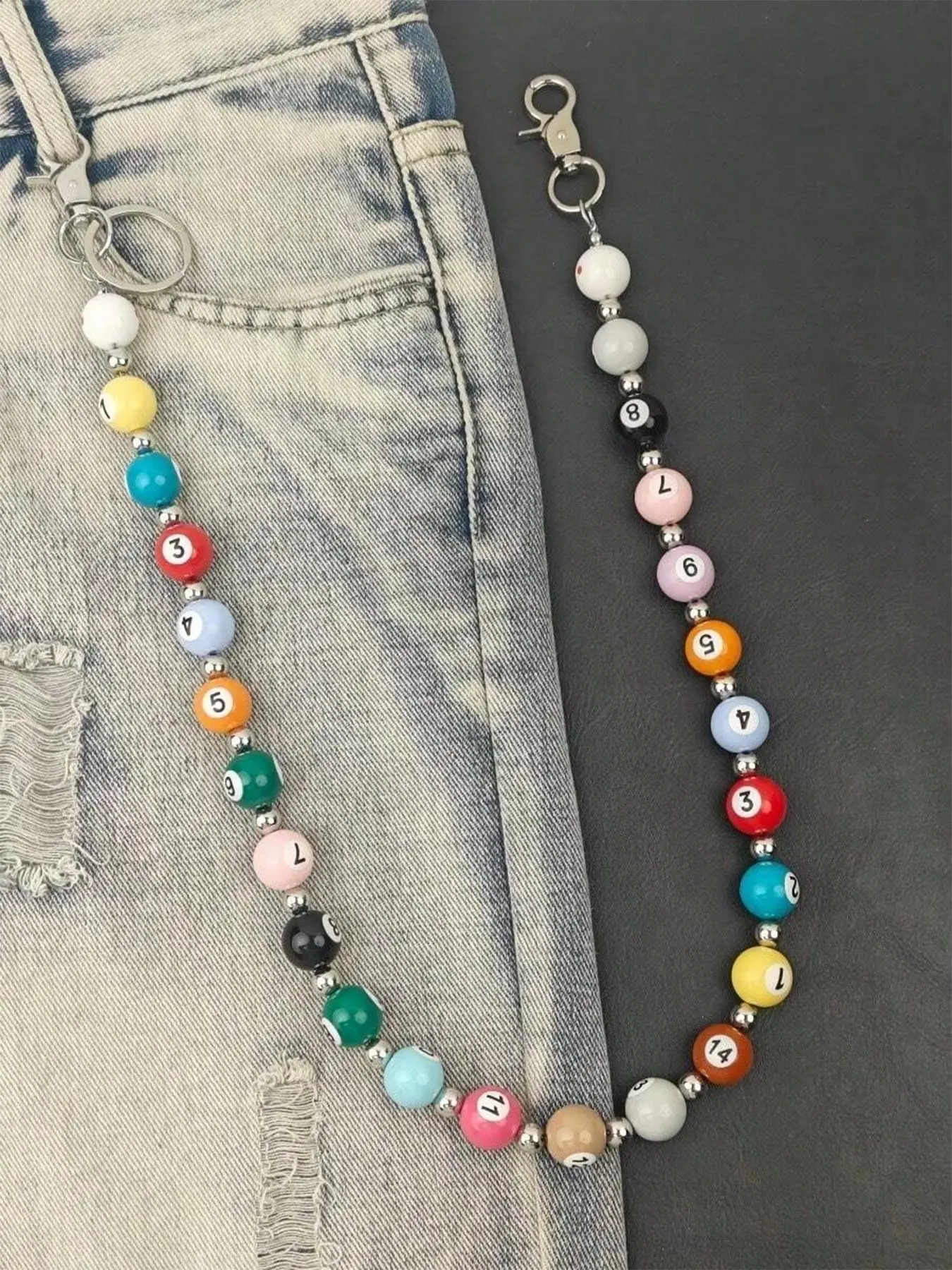 1pc Multicolor Billiard Chain, Punk Y2K Hip-Hop Unisex Waist Accessory, Luxury Belt Buckle, Fashionable Men Women Jewelry, Decorative Beaded Pants Chain, Body Jewellery