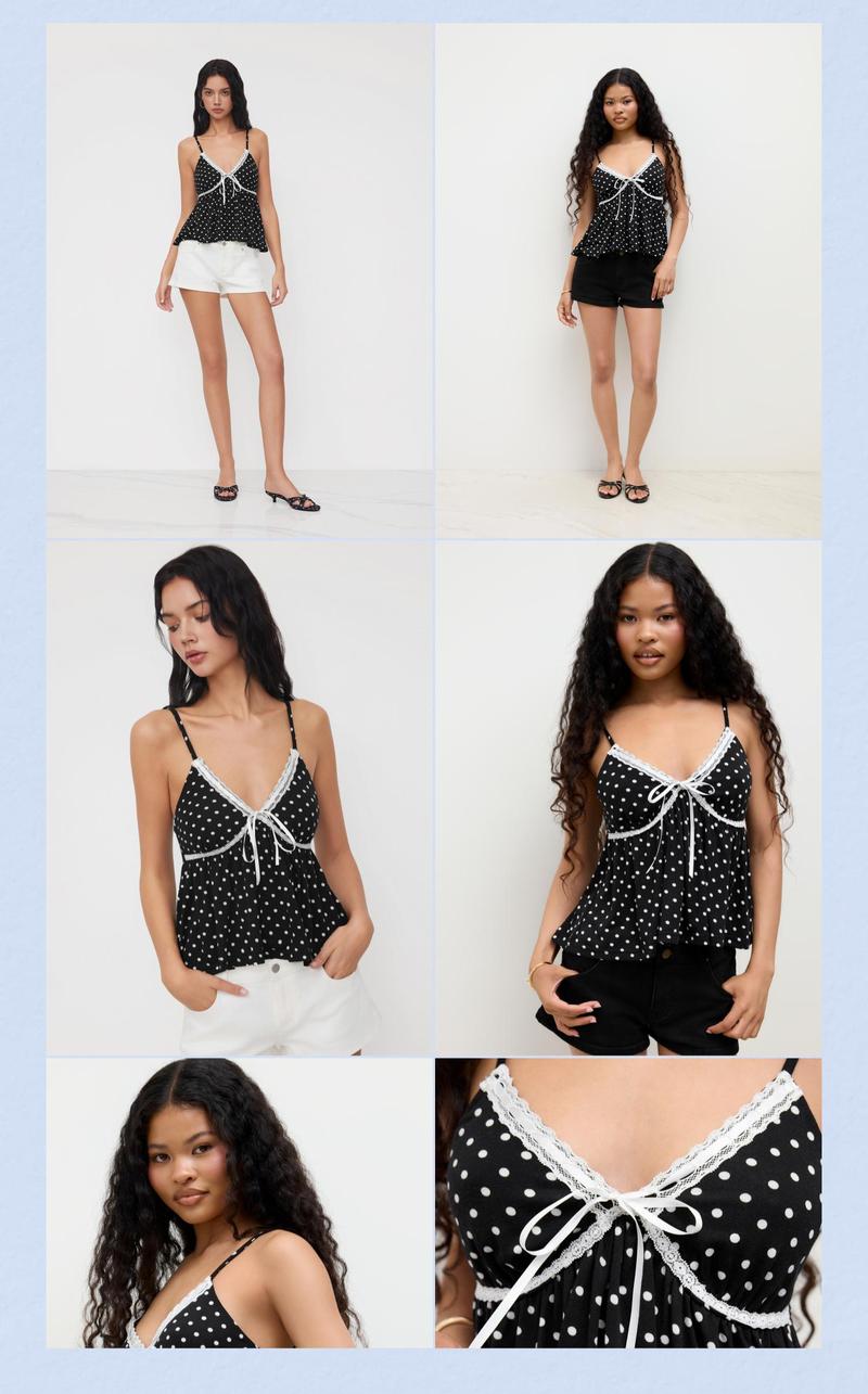Cider V-neck Polka Dot Contrasting Binding Cami Top