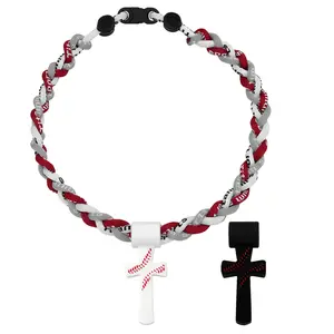 Baseball Rope Necklace with Silicone Cross, Triple Rope Sports Necklace, Gift for Baseball Players, Athletes and Teen Boys