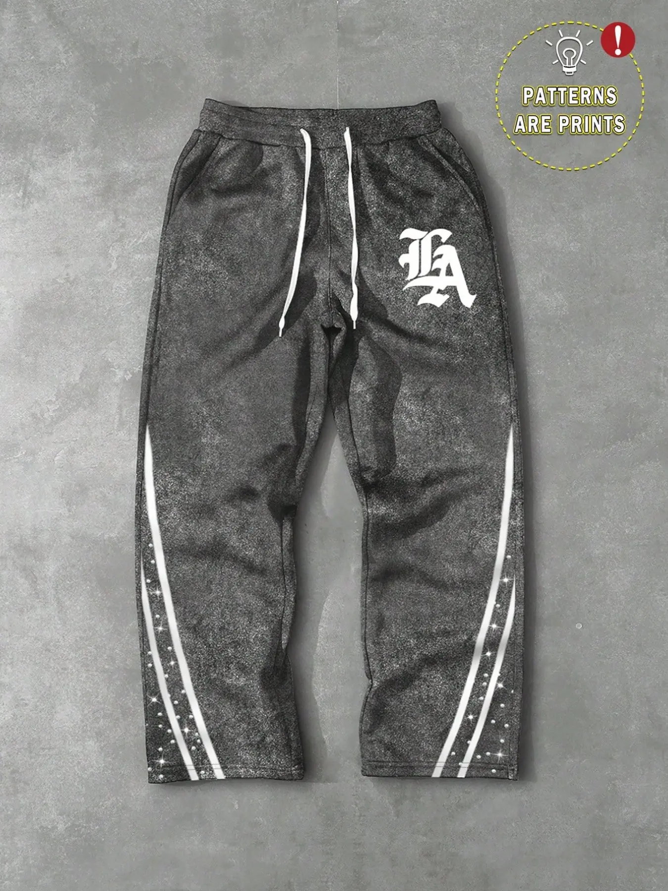 Men's Washed La Letter Print Sweatpants, American Street Style, Side Stripe Rhinestone Print, Loose-Fit Straight Leg Casual Sports Trousers, Athleisure Pants
