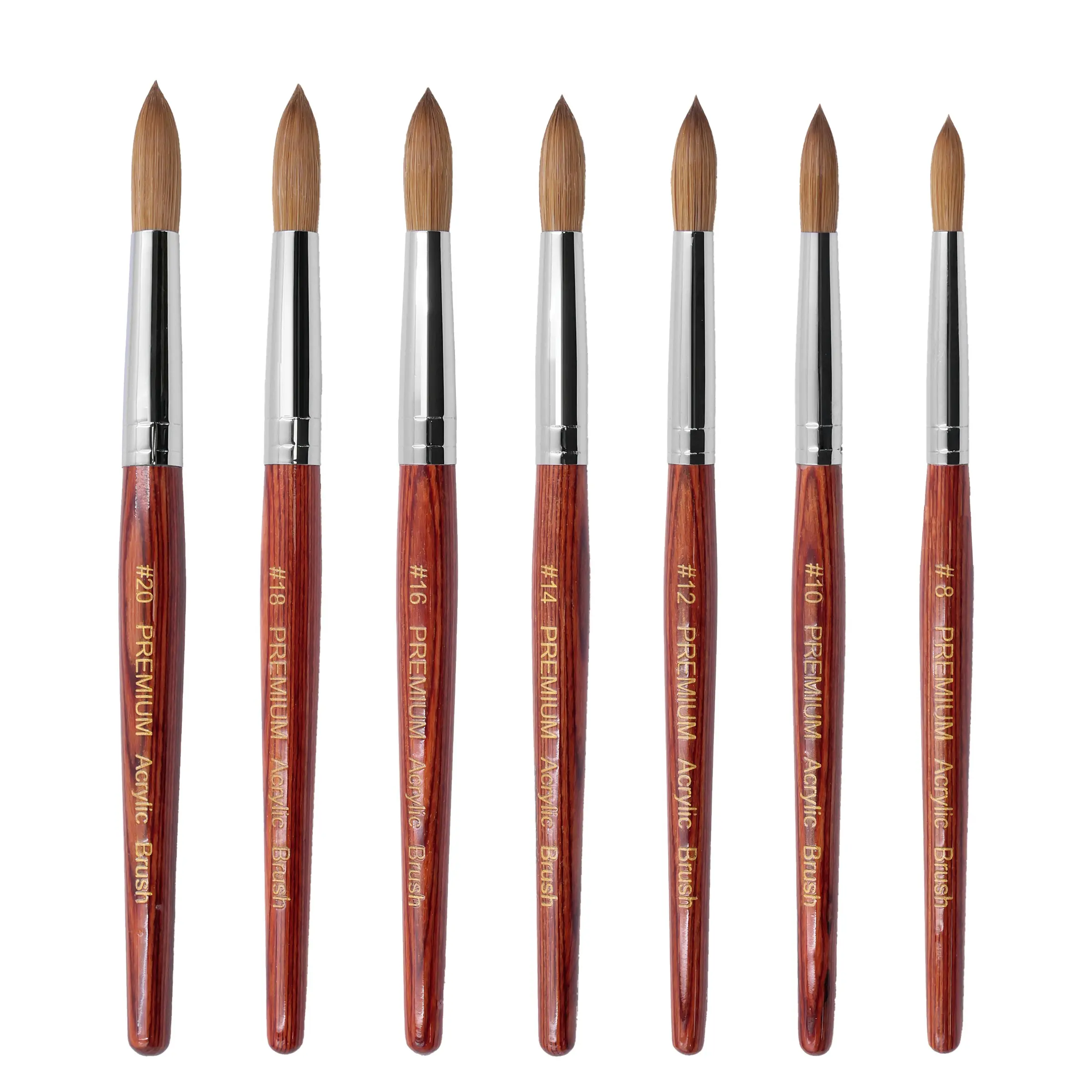 100% Prue Kolinsky Acrylic Nail Brush, Round Shape, Wood Handle, Professional Salon Quality, Premium Nail Brush, for Acrylic Powder Size 8-20#