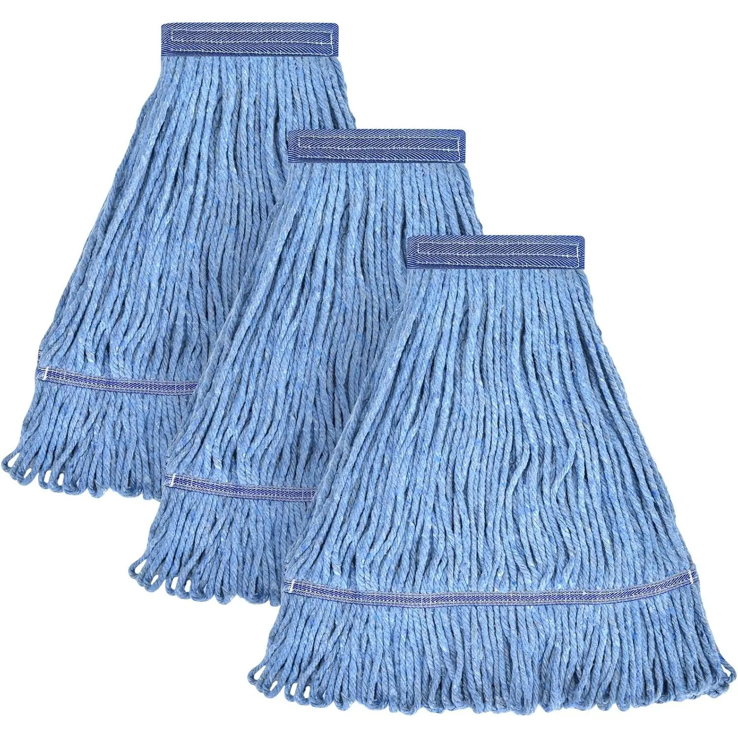 Heavy Duty Mop Head Commercial Replacement for General and Floor Cleaning , Wet Industrial Blue Cotton Looped End String Head Refill (Pack of 3) Blue