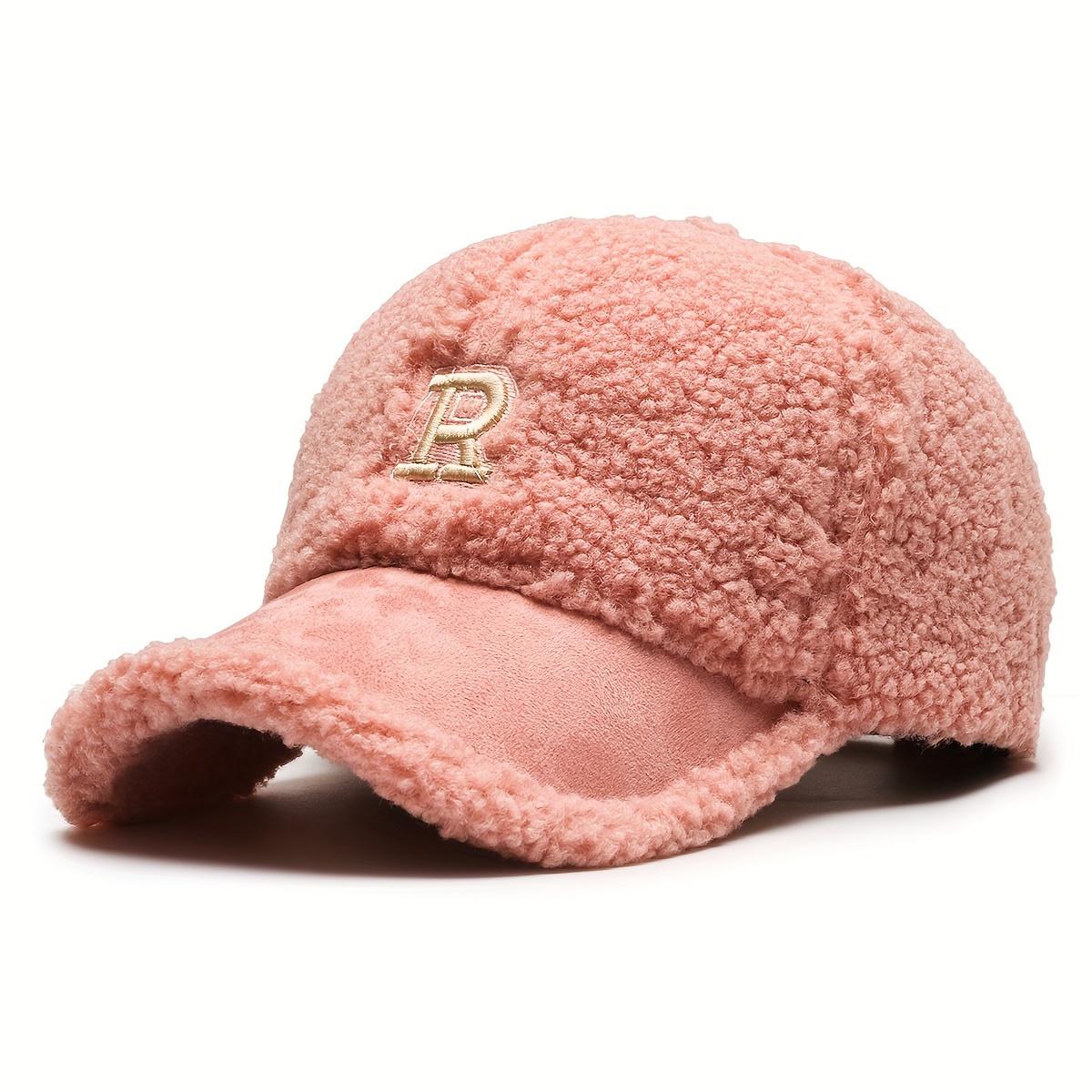 Letter R Teddy Plush Warm Baseball Cap Fashionable Versatile Duckbill Hat