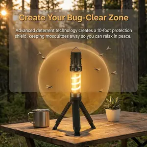 Portable Outdoor LED Camping Light with Mosquito Repellent & Ambient Lighting – Rechargeable, with Tripod Stand & Flashlight Function