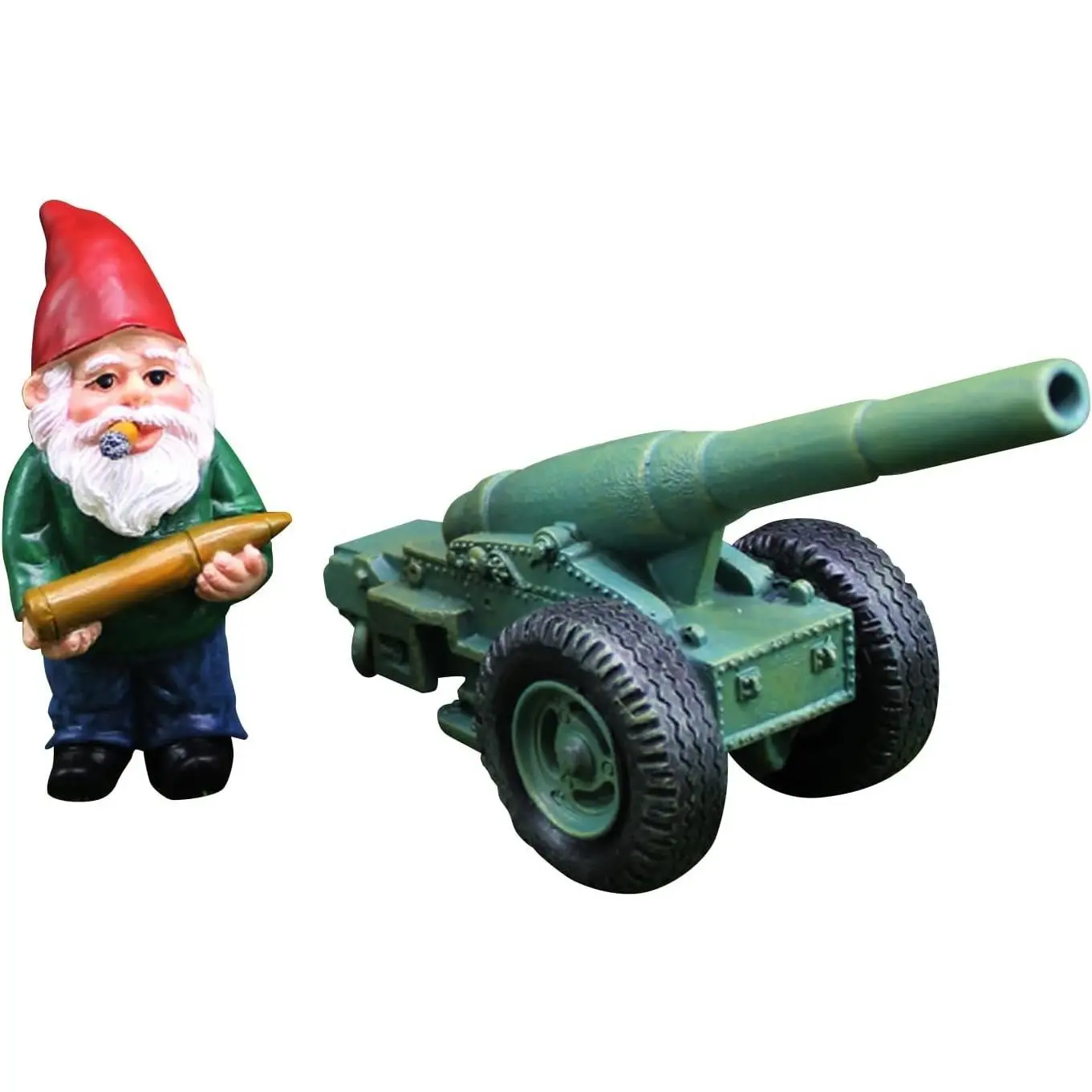 Funny Garden Gnome Statue with Cannonball and Cannon Cart, Military Gnome Decorations for Outdoor Indoor Lawn Statue Patio Yard, Halloween Christmas Thanksgiving Gifts
