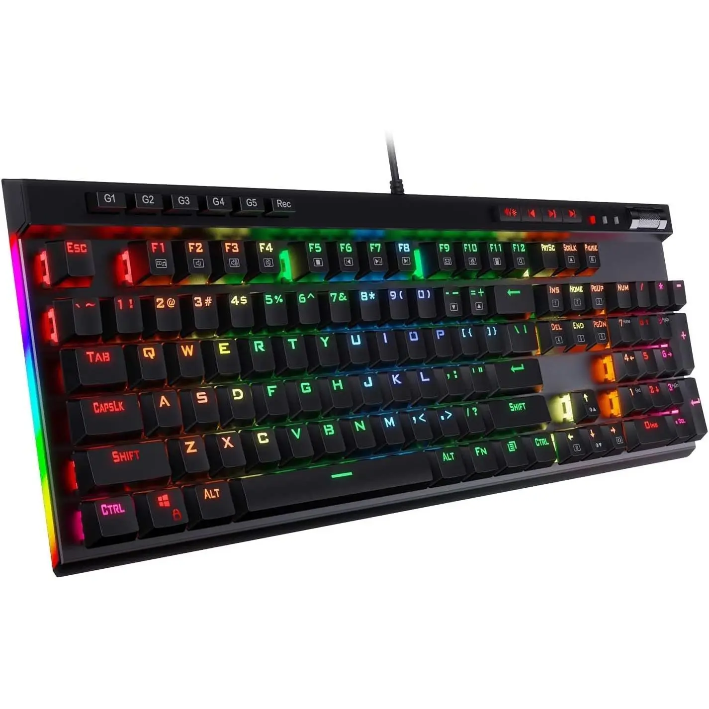 K580 Wired RGB Mechanical Gaming Keyboard, Macro Key & Media Wheel | 5 -Board Keybinding Buttons for MMO MOBA , Dedicated Media Controls, Tactile Brown  for Long-Time Typing Feel
