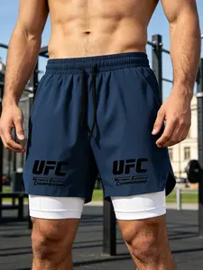 Men's Dual-Layer Shorts, Ufc Print Running Fitness Breathable Sports Wear, Casual Fashion Boxing Training, Comfortable and Stylish