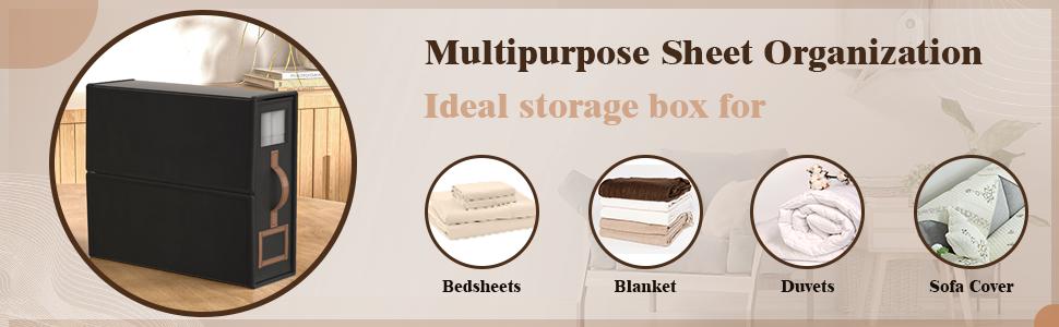 6 Pack Bed Sheets Organizers And,Sheets Set Folder with Handle,Foldable Bedding Box For,Duvet Cover(King Size-3.7 Gal,Black)