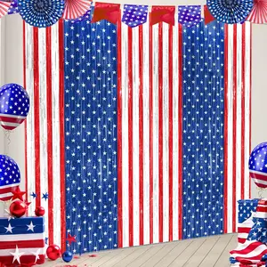 Patriotic  Tinsel Foil Fringe Curtains - 2 Pack Red, White & Blue Independence Day Memorial Day Veteran Party Photo Booth Decorations