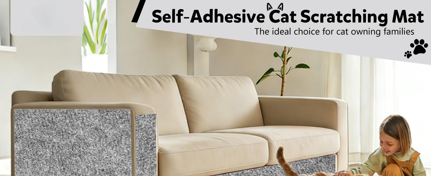 Cat Scratch Couch Furniture Protector,Trimmable Self-Adhesive Cats Claws Scratch Pads, Sisal DIY Climbing Couch Protector for Scratch Post Cat Tree Replacement Indoor(Light Gray, 78.7"x15.8")