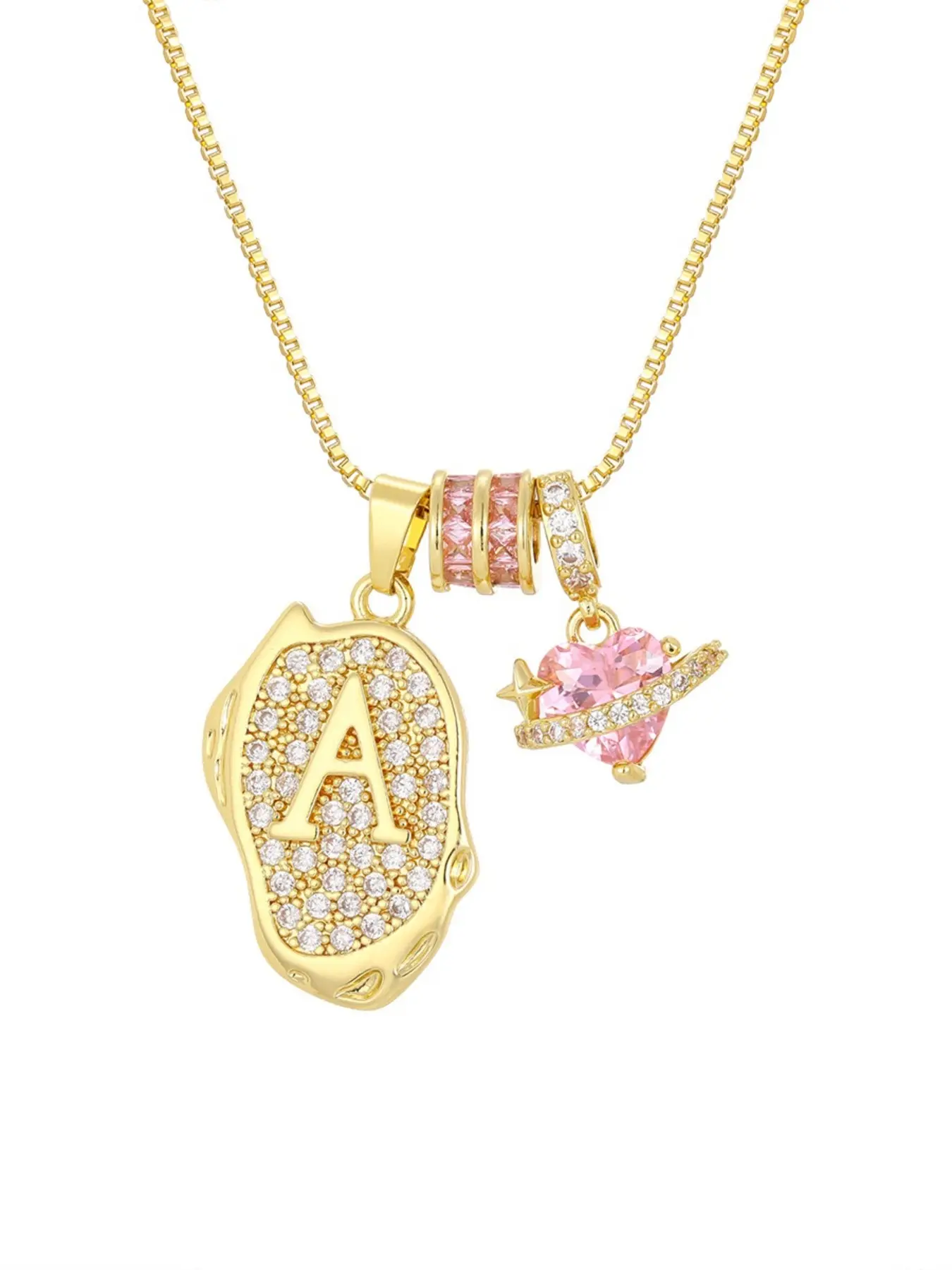 26 Letter A-Z Pendant Necklace, Alphabet Letter Necklace, Saturn Heart Charm, Elegant Snake Chain, Easter Gift Jewelry, All Seasons Wear